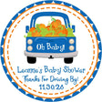 blue truck baby shower sticker with pumpkins