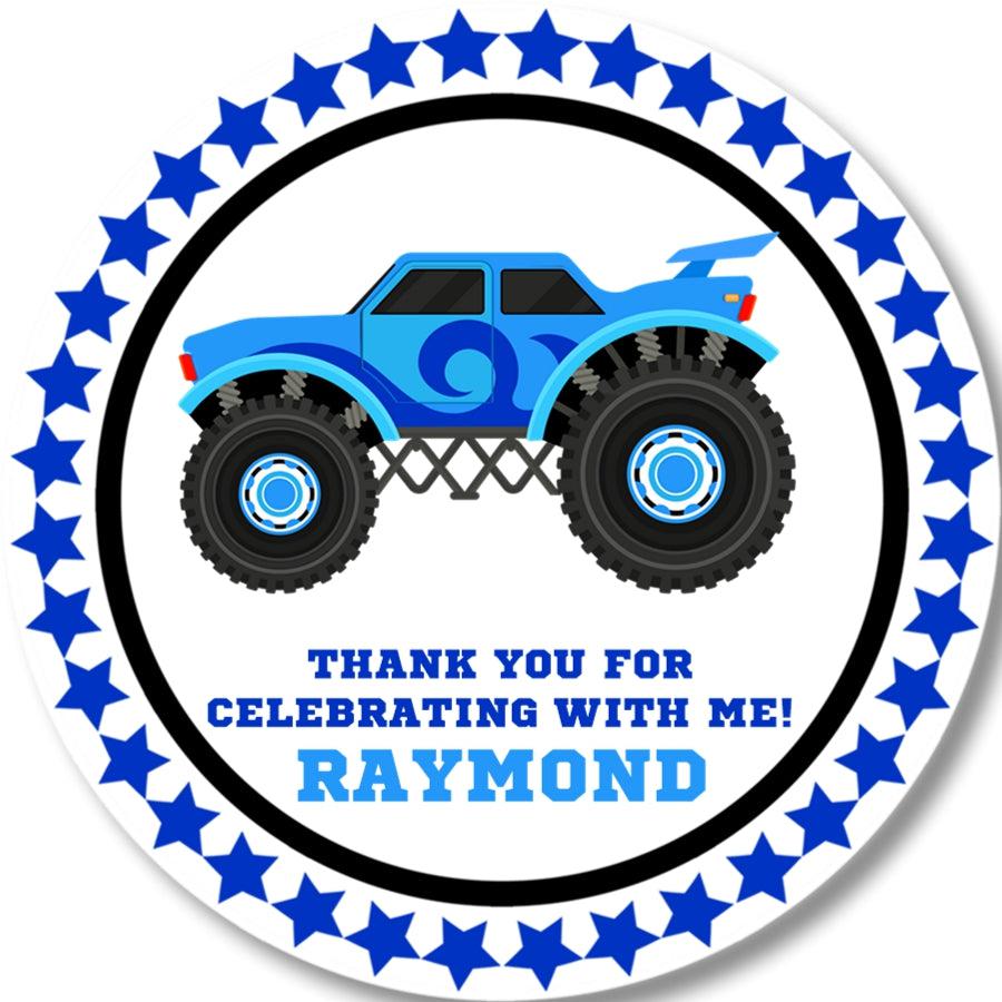 blue truck thank you birthday sticker design