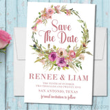 blush floral wreath save the date cards romantic wedding design