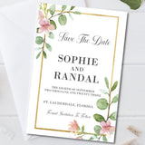 blush greenery save the date cards elegant botanical frame design