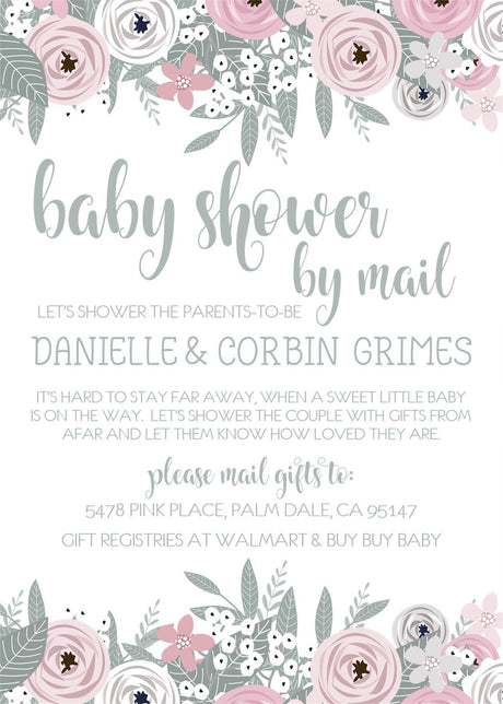 blush pink floral baby shower by mail invitations romantic flower design