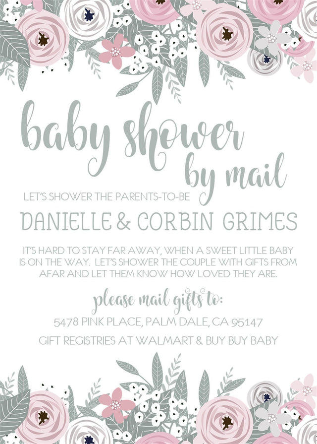 blush pink floral baby shower by mail invitations romantic flower design