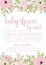 blush pink floral baby shower by mail invitations with matching address labels