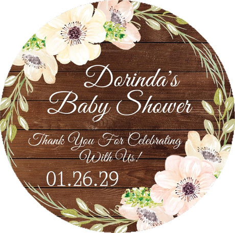 blush rustic wood floral baby shower sticker