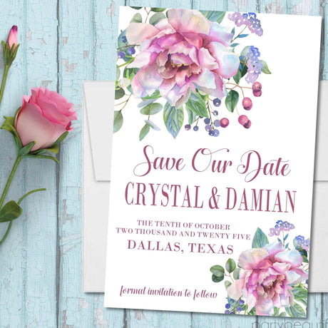 blush watercolor save the date cards romantic floral wedding design