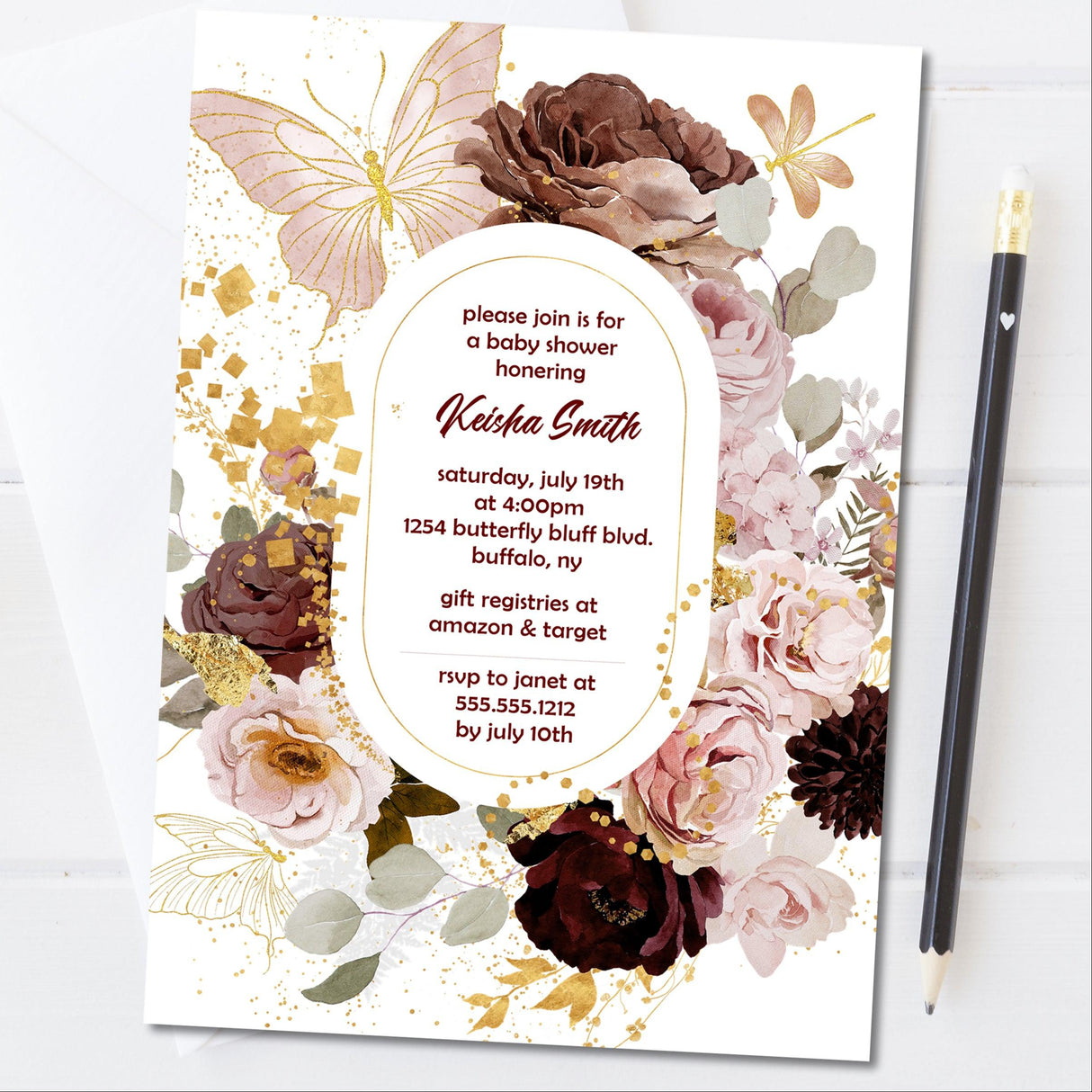 boho baby shower invitations neutral butterfly design