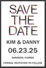 bold floral text wedding save the dates contemporary typography theme