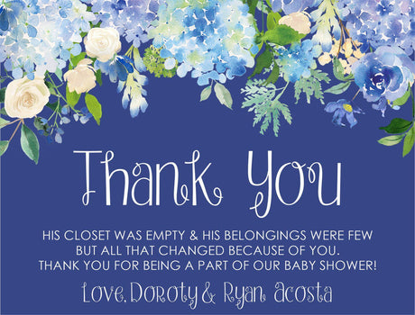 botanical baby shower thank you cards blue floral elegant style