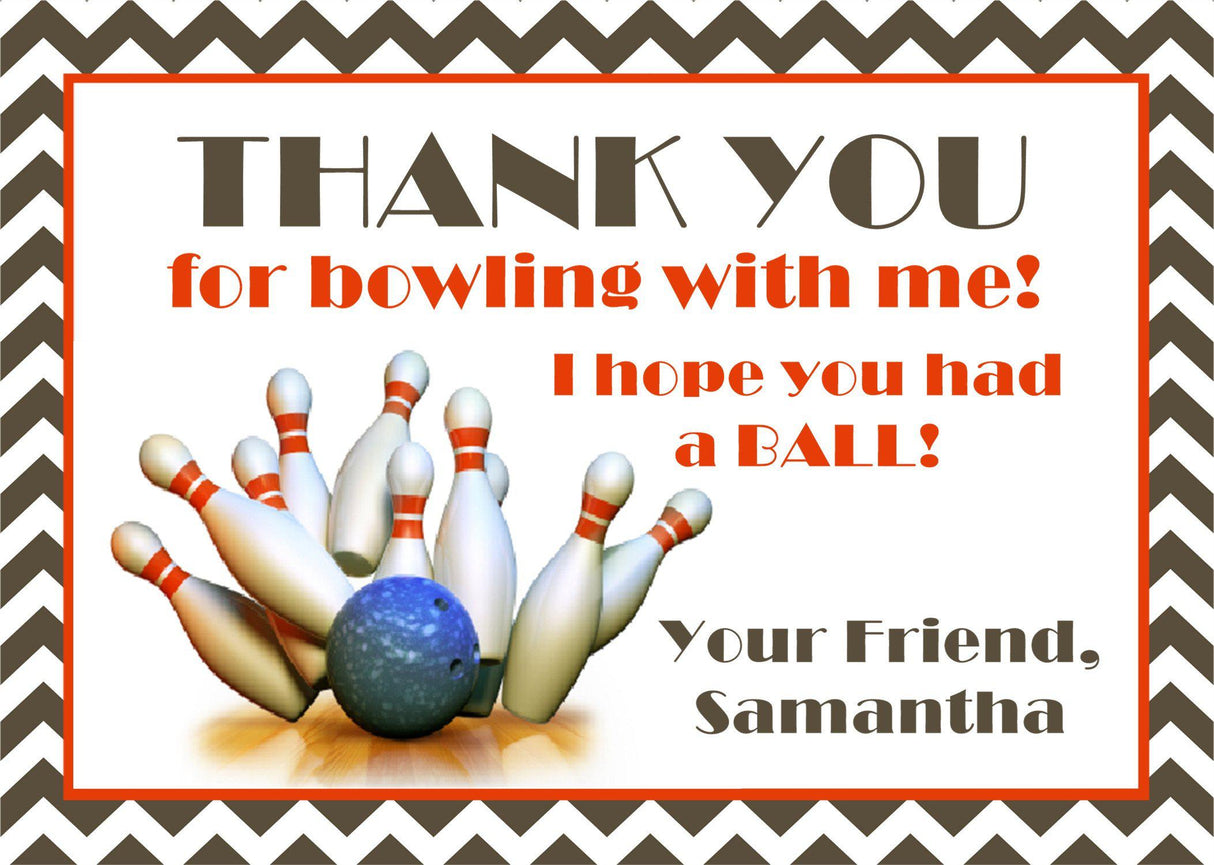 bowling party thank you notes bowling pin theme