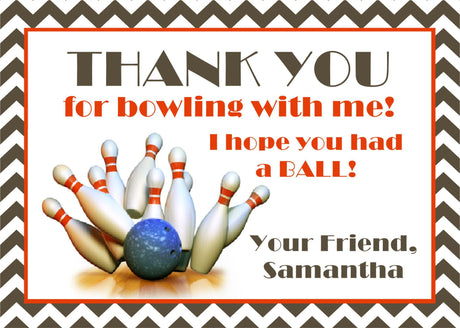 bowling party thank you notes bowling pin theme