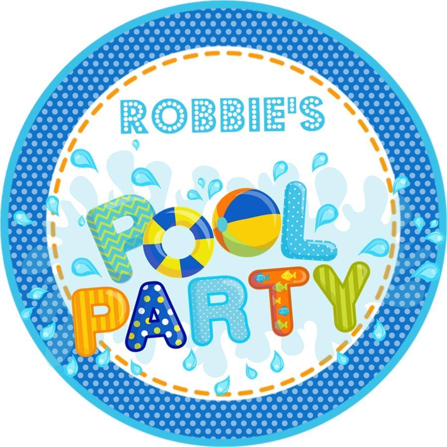 boys blue pool party birthday sticker