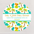 boys dinosaur baby shower sticker with tropical design