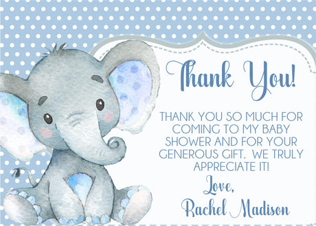 boys elephant baby shower thank you cards blue design