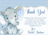 boys elephant baby shower thank you cards blue design