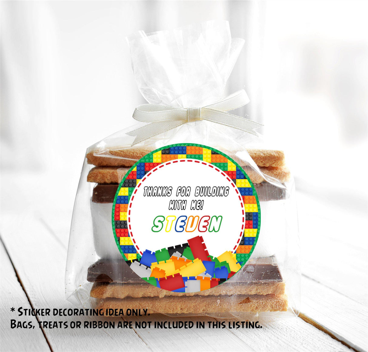 building block party favor sticker design