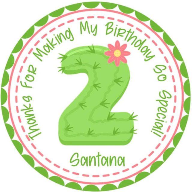cactus number birthday sticker personalized with name