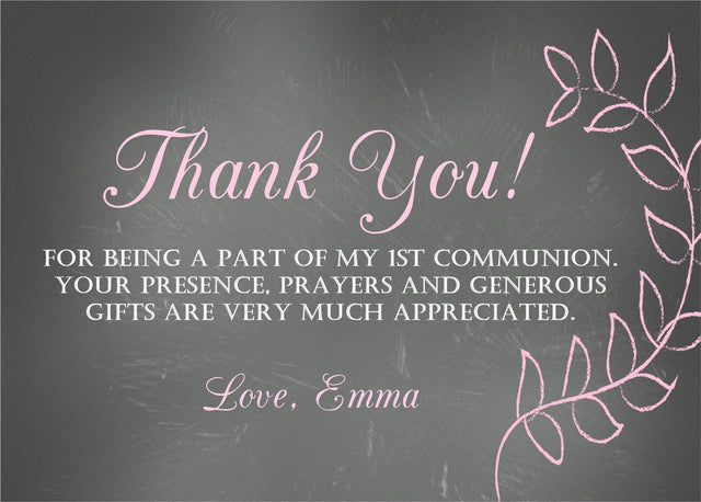 chalkboard communion thank you cards pink botanical design