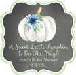 chalkboard pumpkin baby shower sticker with green floral design