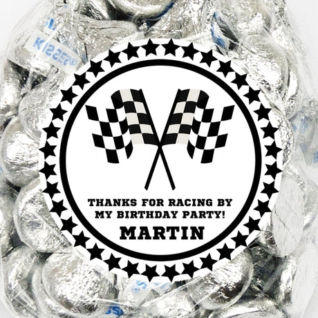 checkered flag theme kids birthday favor label