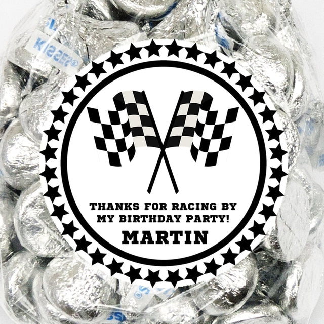 checkered flag theme kids birthday favor label