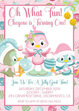 christmas 1st birthday invitations festive winter bird design
