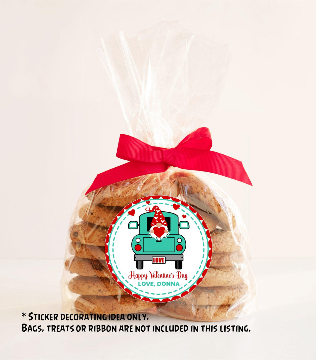 classroom gnome favor sticker teal and red