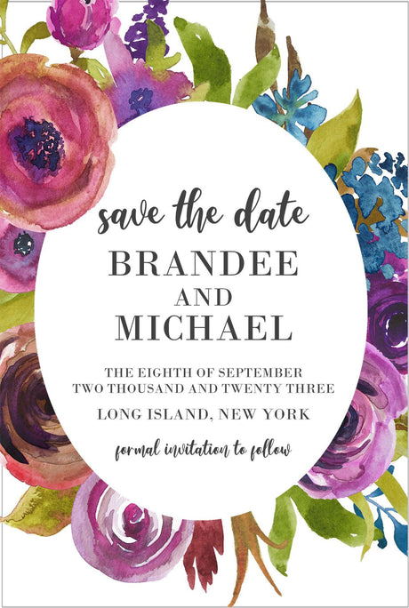 colorful botanical save the date cards romantic wedding style