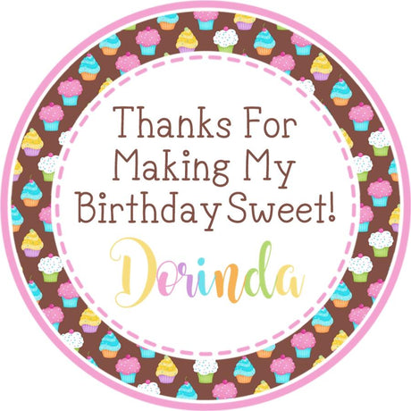 colorful cupcake party favor label