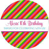 colorful diagonal rainbow party label