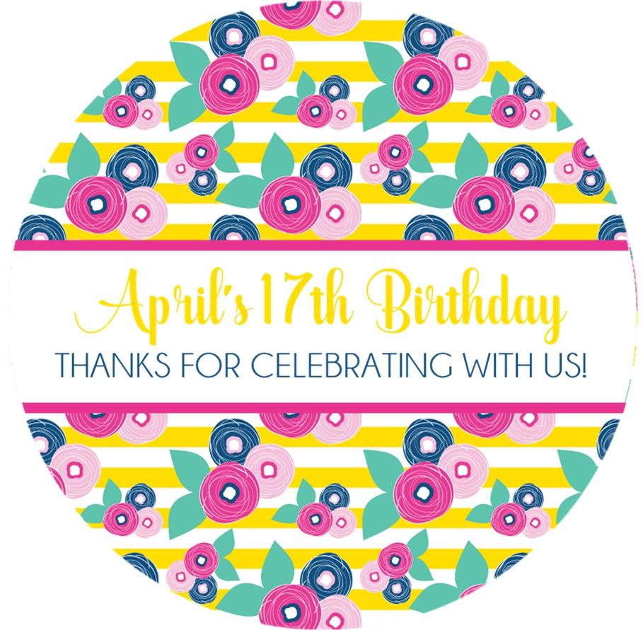 colorful floral birthday sticker design