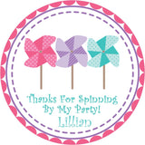 colorful pastel pinwheel birthday favor sticker