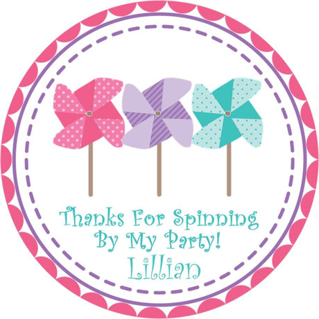 colorful pastel pinwheel birthday favor sticker