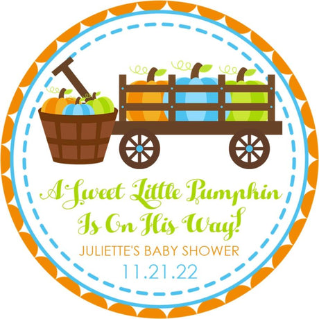 colorful pumpkin wagon baby shower sticker