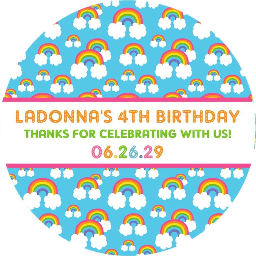 colorful rainbow sky party label