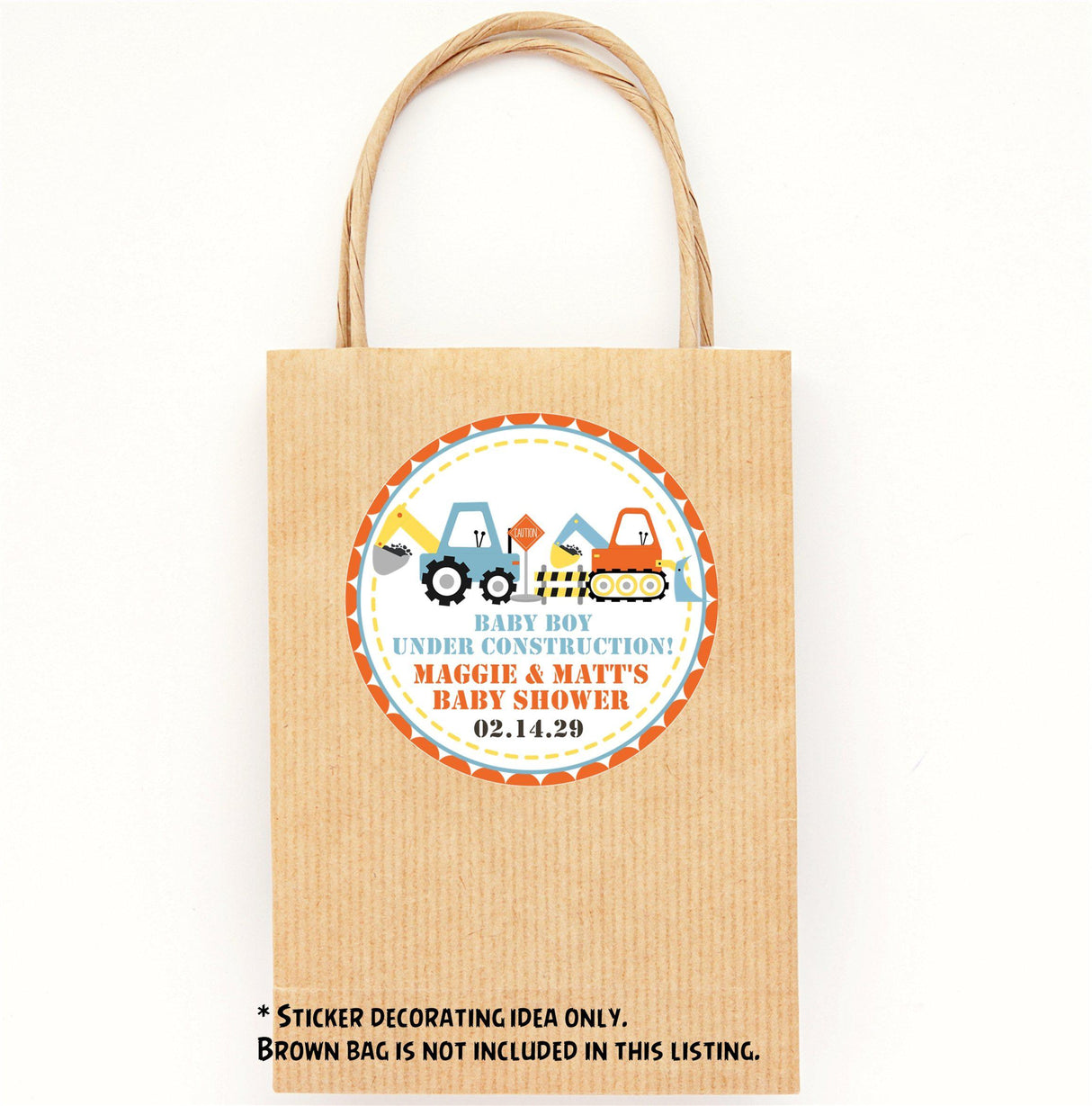 construction theme baby shower sticker for favor bags