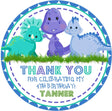 cute blue and purple dinosaur birthday sticker for toddlers
