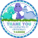 cute blue and purple dinosaur birthday sticker for toddlers