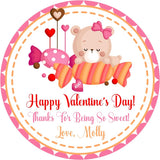 cute candy bear Valentine sticker for classroom exchange