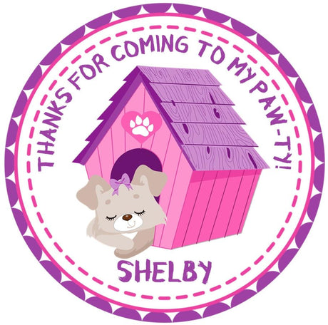 cute pink purple dog themed birthday sticker
