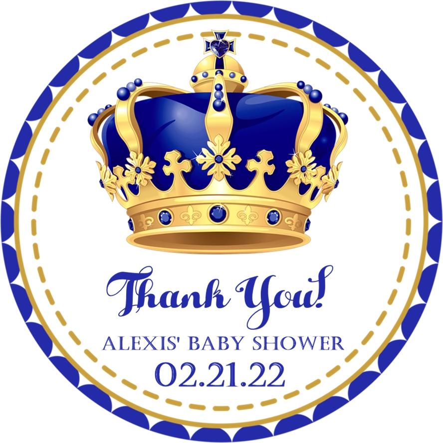 dark blue and gold royal crown baby shower sticker