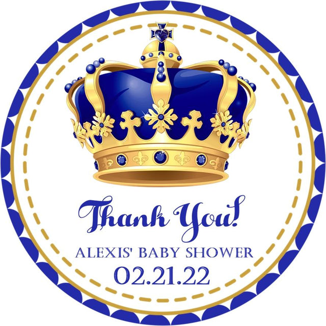 dark blue and gold royal crown baby shower sticker