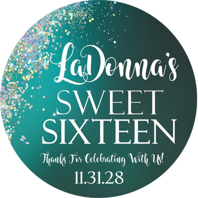 dark teal confetti sweet sixteen birthday sticker