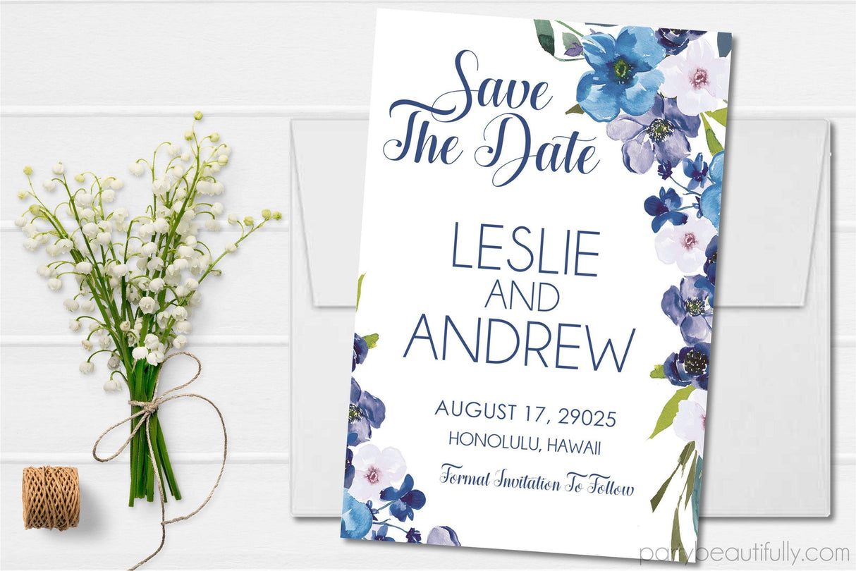 dusty blue floral save the date cards romantic botanical design