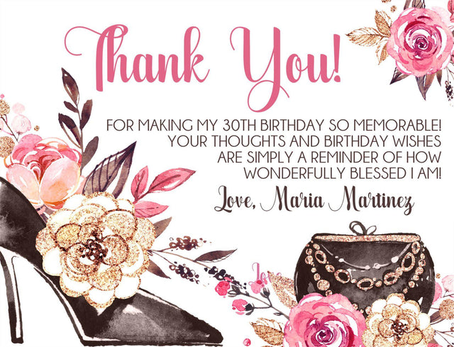 fashion birthday thank you cards glamorous high heel design