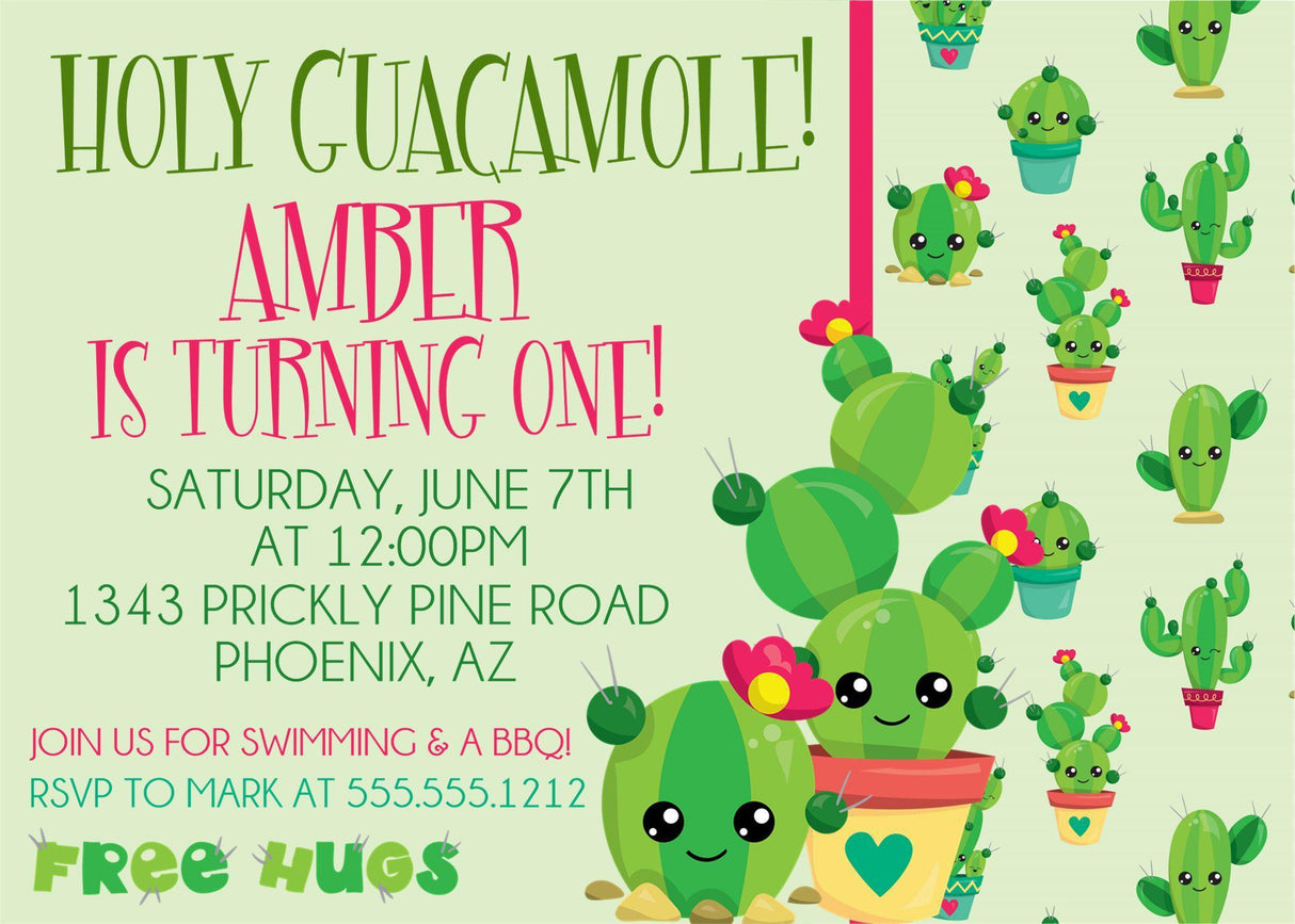 fiesta cactus birthday invitations playful succulent theme