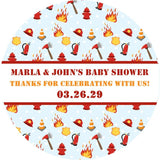 fireman theme baby shower sticker design