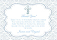 first holy communion thank you cards blue damask design