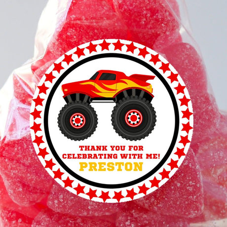 flame truck birthday party favor label