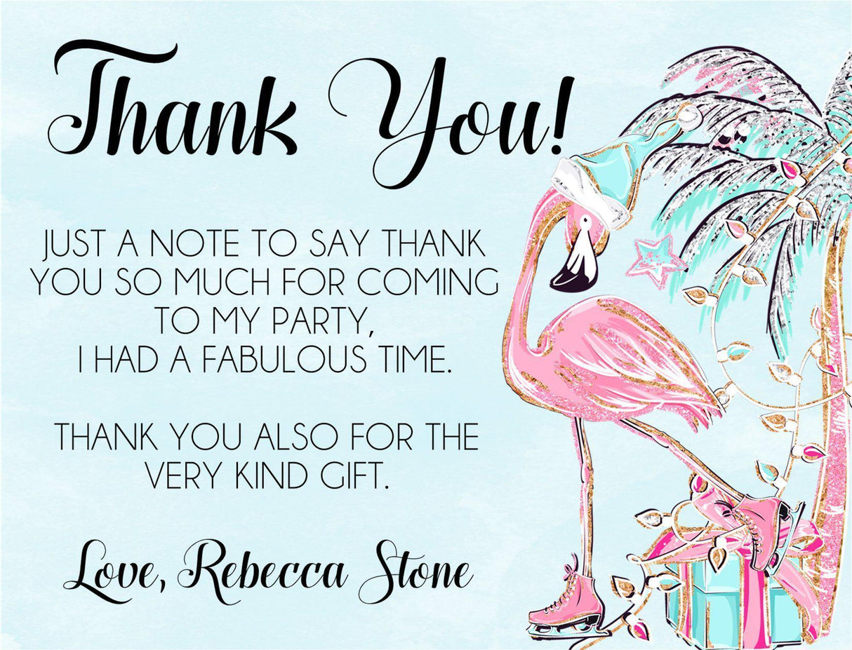 flamingo holiday birthday thank you cards tropical skating design