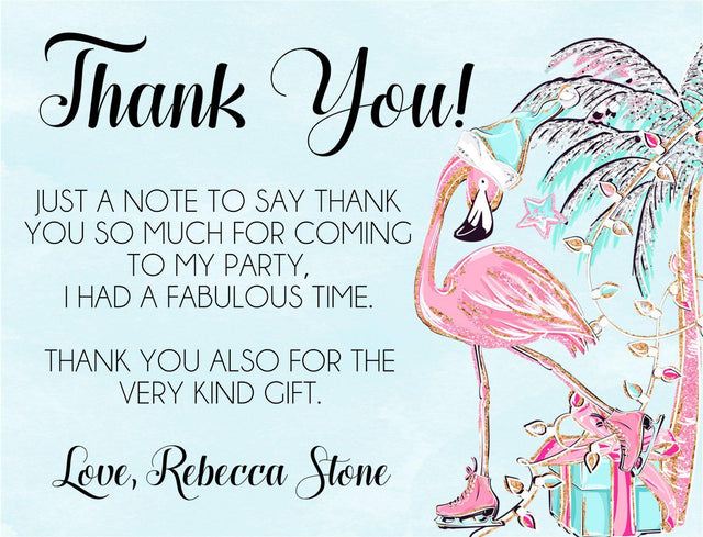 flamingo holiday birthday thank you cards tropical skating design